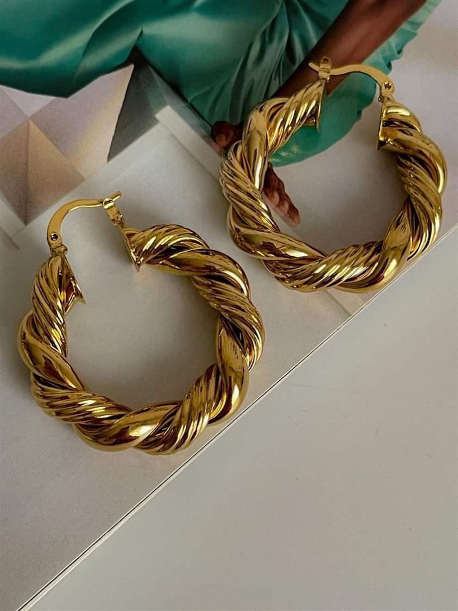 Çelik Tina Büyük Boy Halka Küpe (4 Cm)