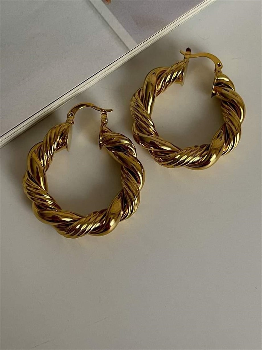 Çelik Tina Büyük Boy Halka Küpe (4 Cm)