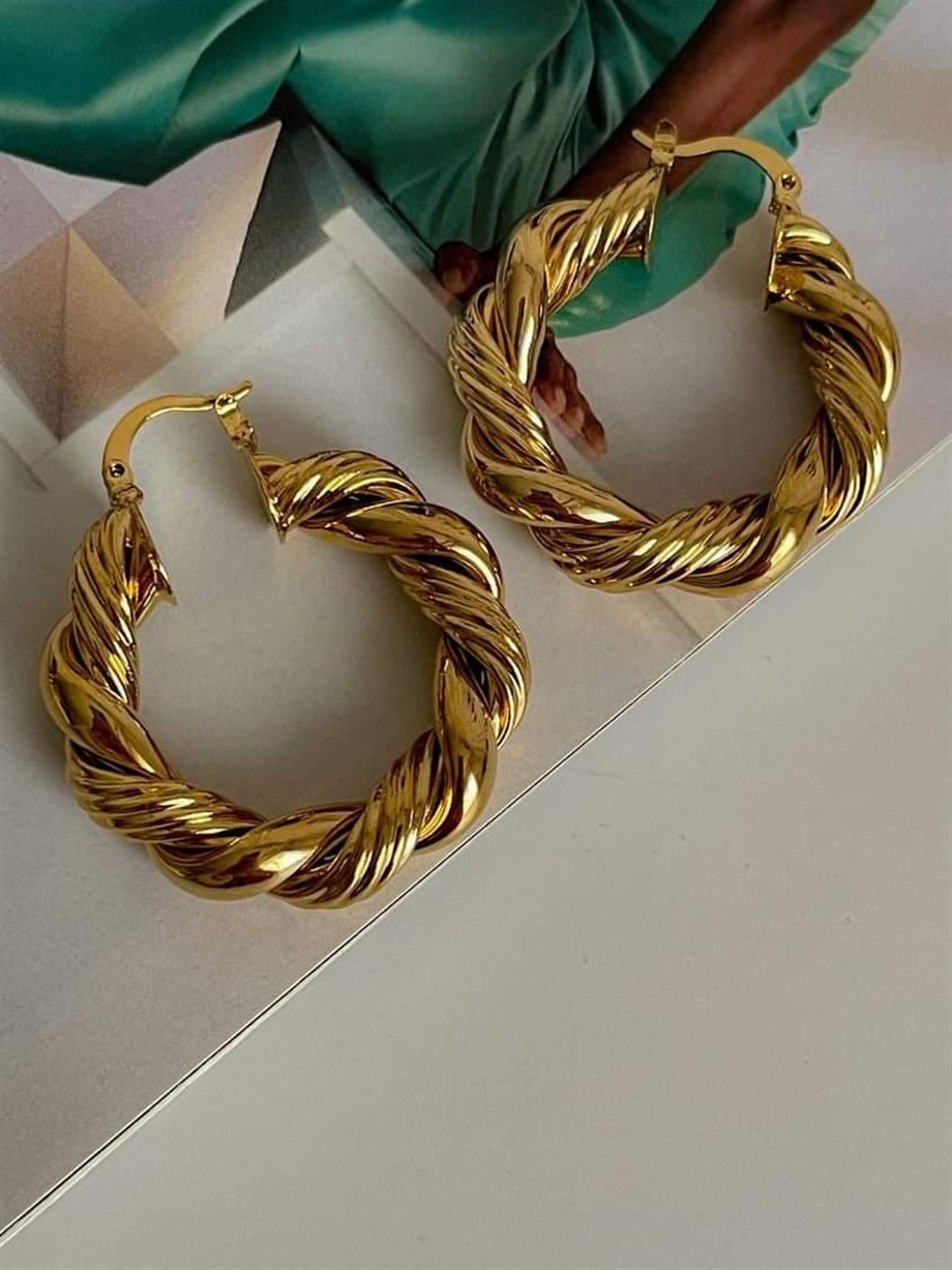 Çelik Tina Büyük Boy Halka Küpe (4 Cm)