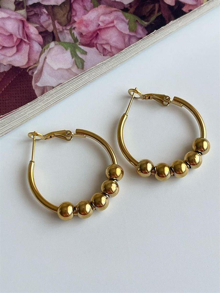 Çelik Topçuklu Halka Küpe (3 Cm)