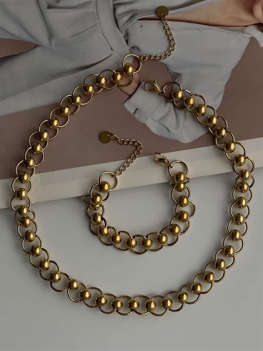 Çelik Topçuklu Kalın Vintage Bileklik (23 Cm)