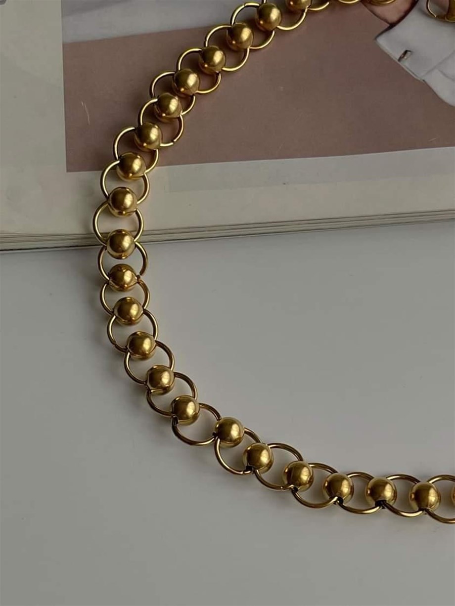 Çelik Topçuklu Kalın Vintage Kolye (53 Cm)