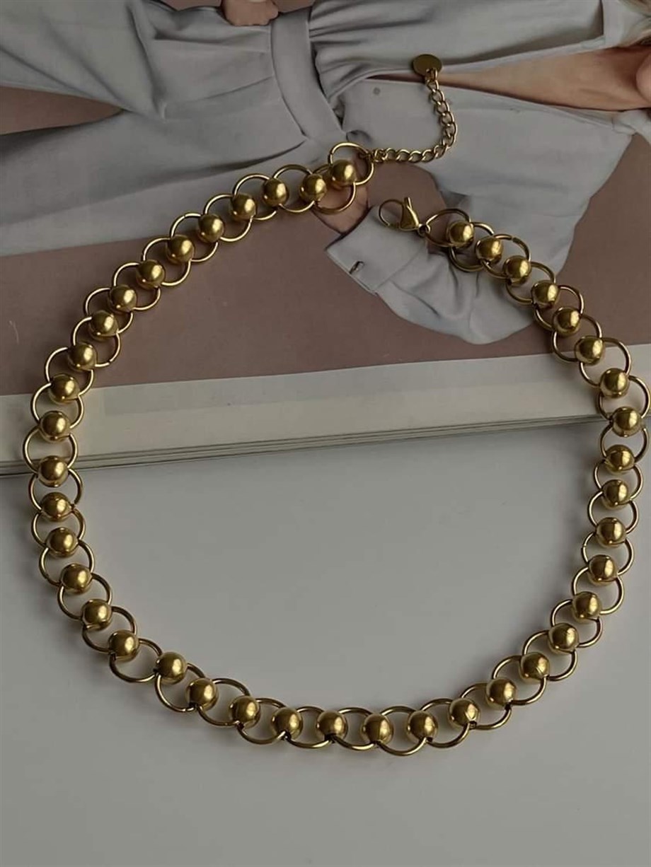 Çelik Topçuklu Kalın Vintage Kolye (53 Cm)