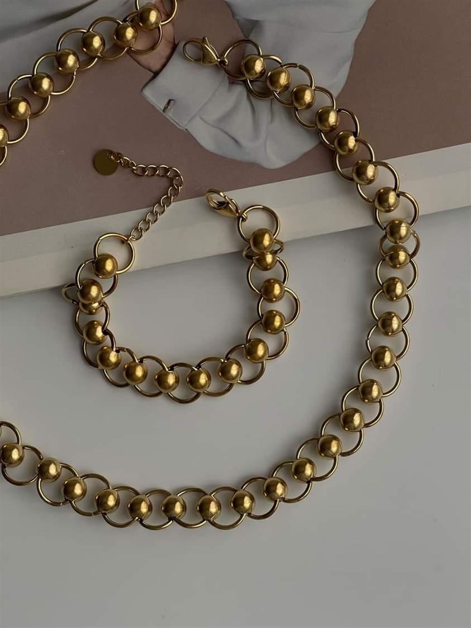 Çelik Topçuklu Kalın Vintage Kolye (53 Cm)