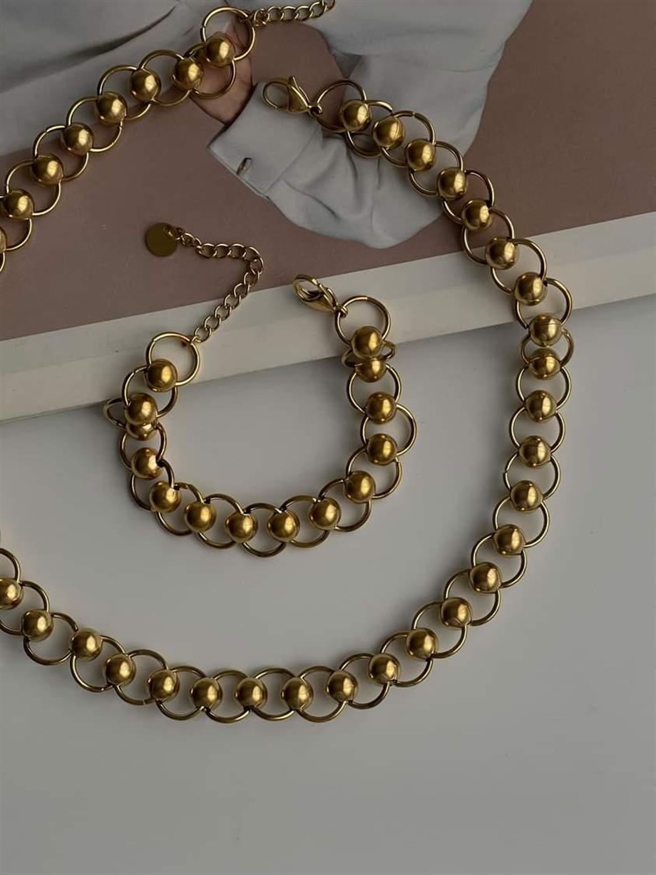 Çelik Topçuklu Kalın Vintage Kolye (53 Cm)