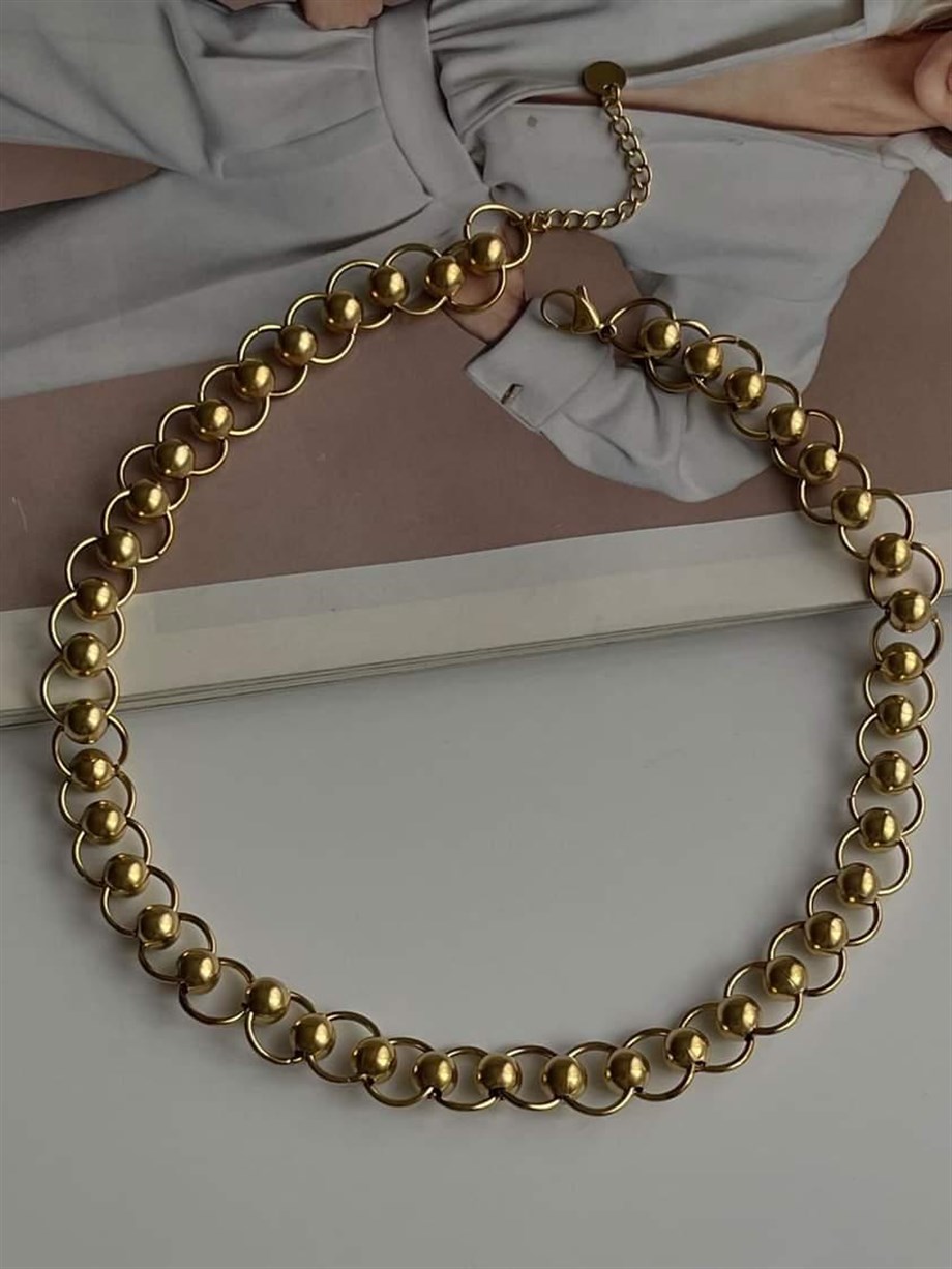 Çelik Topçuklu Kalın Vintage Kolye (53 Cm)