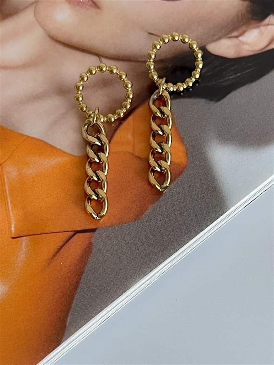 Çelik Topçuklu Zincir Küpe (4.5 Cm)
