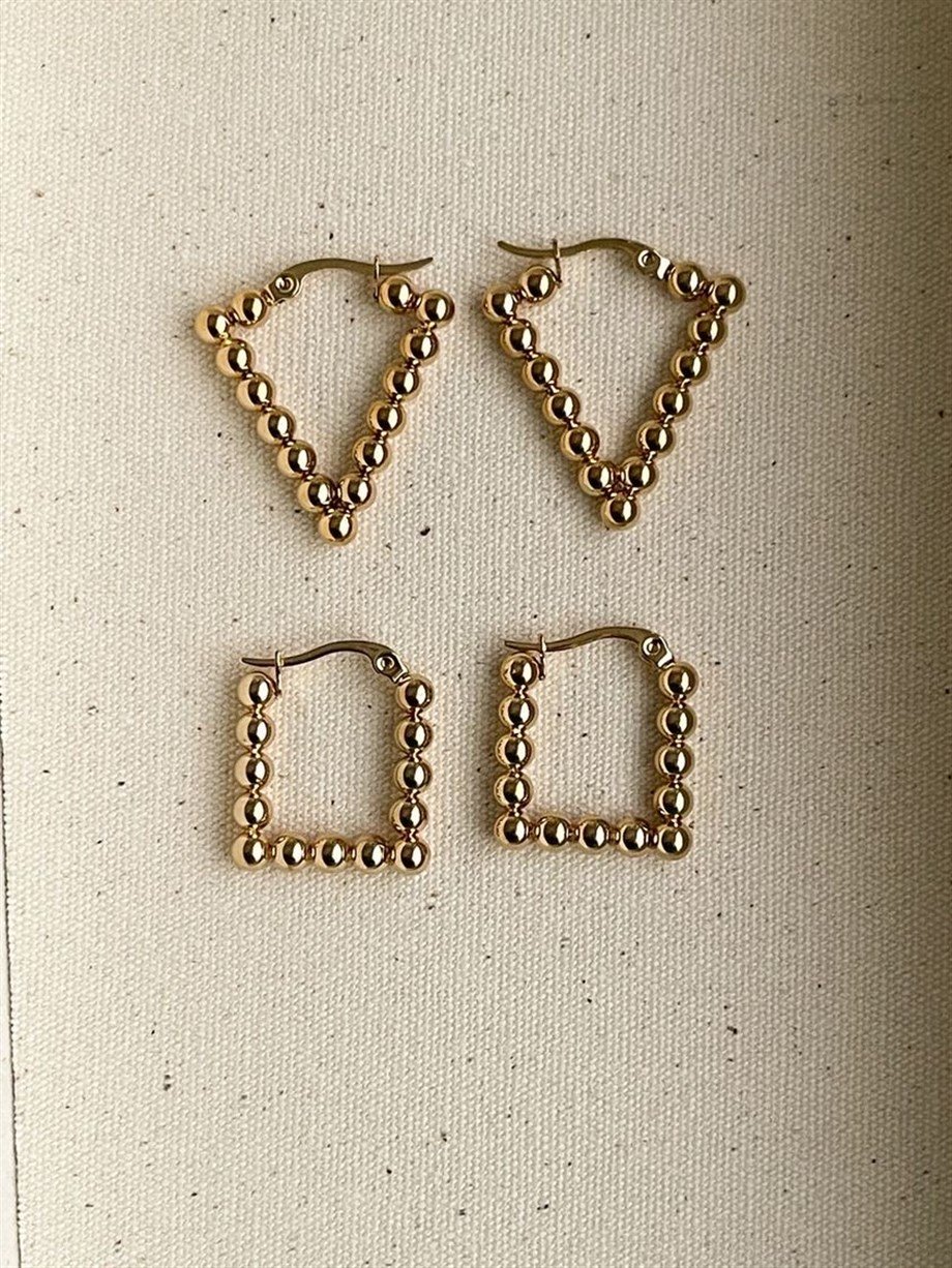 Çelik Üçgen Topçuklu Küpe (2.5 Cm)