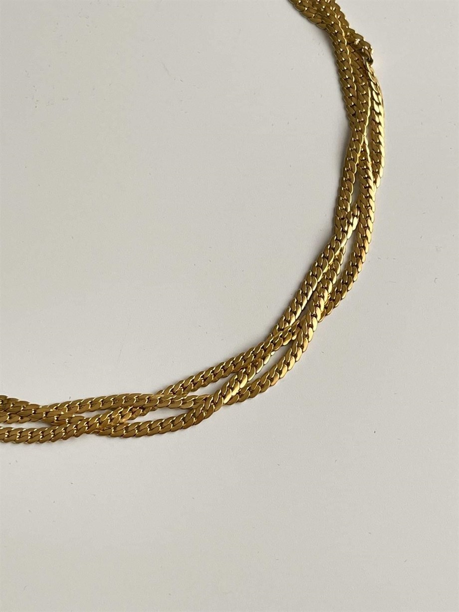 Çelik Üçlü Birleşik Kombin Kolye (46 Cm)