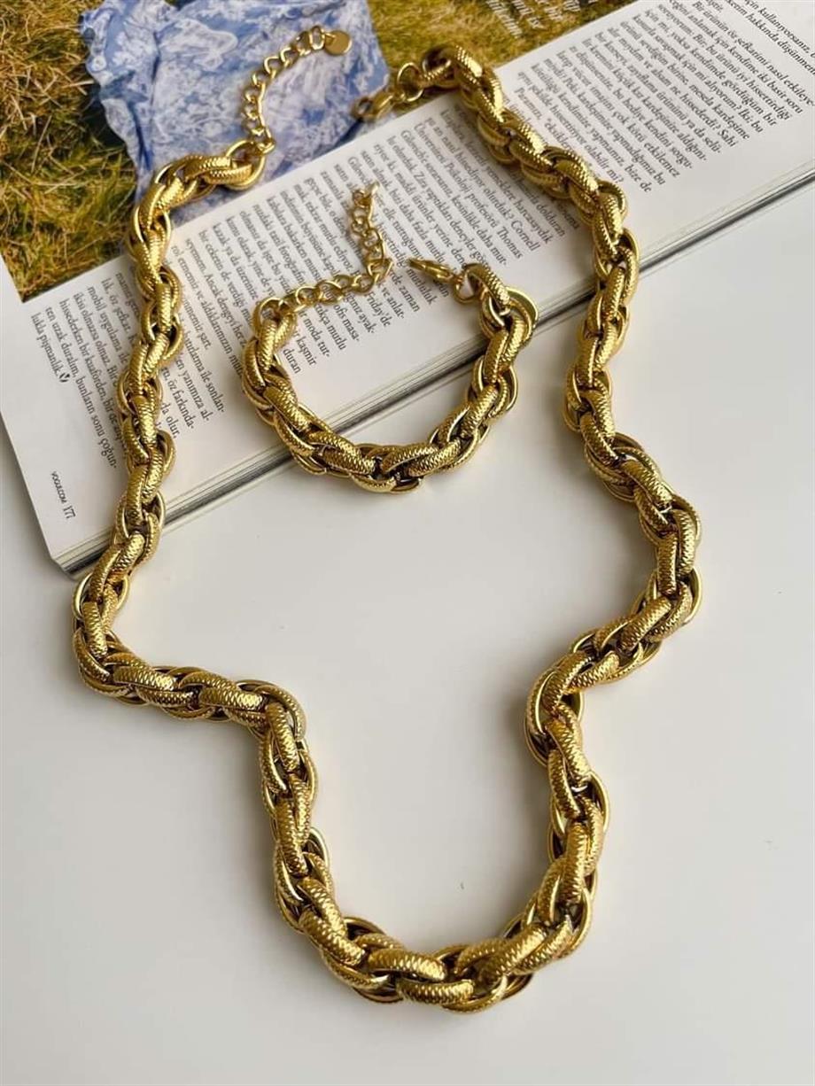Çelik Ultra Kalın Örgü Uzun Kolye (63 Cm)