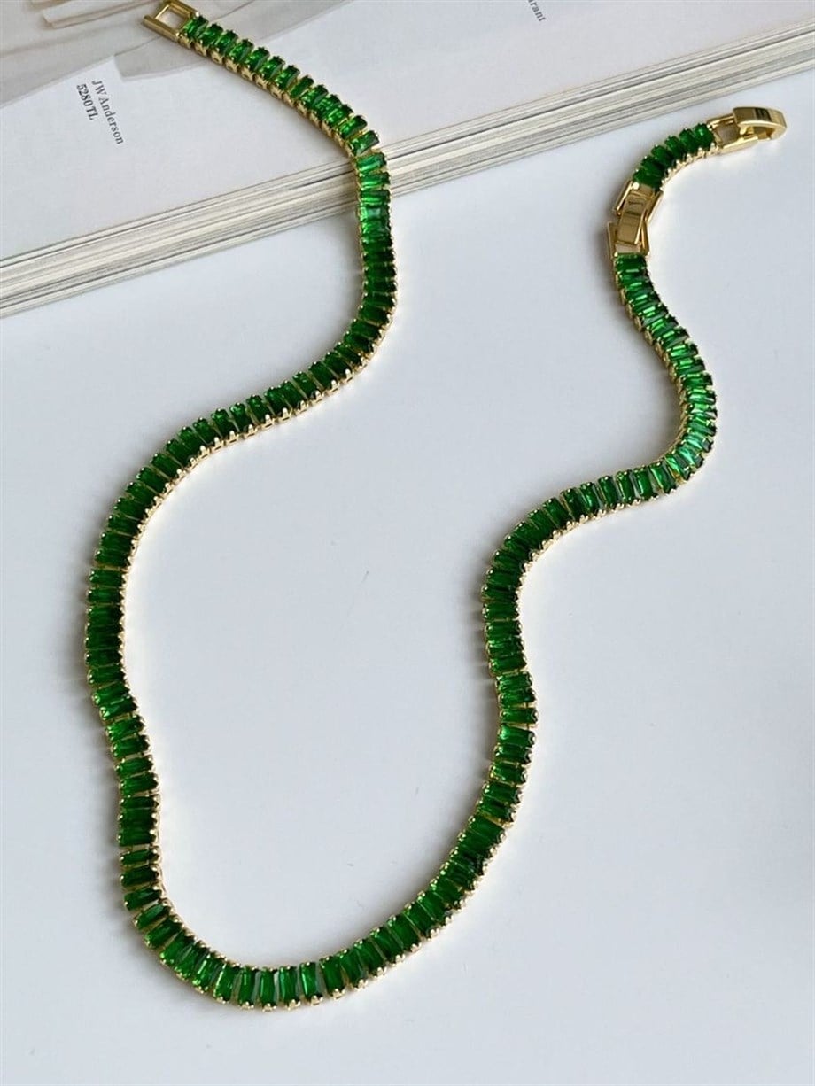 Çelik Yeşil Taşlı Lena Kolye (45 Cm)