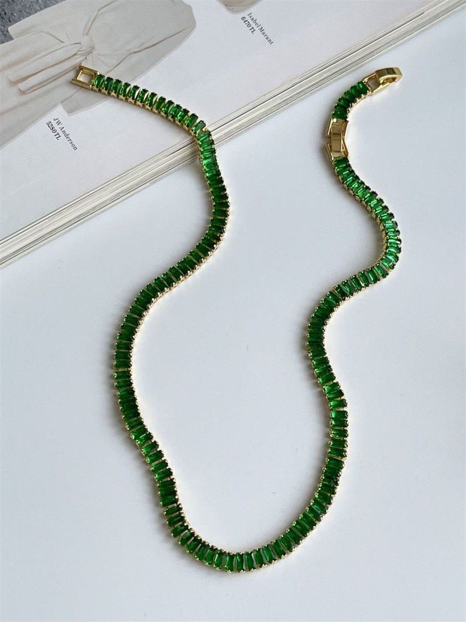 Çelik Yeşil Taşlı Lena Kolye (45 Cm)