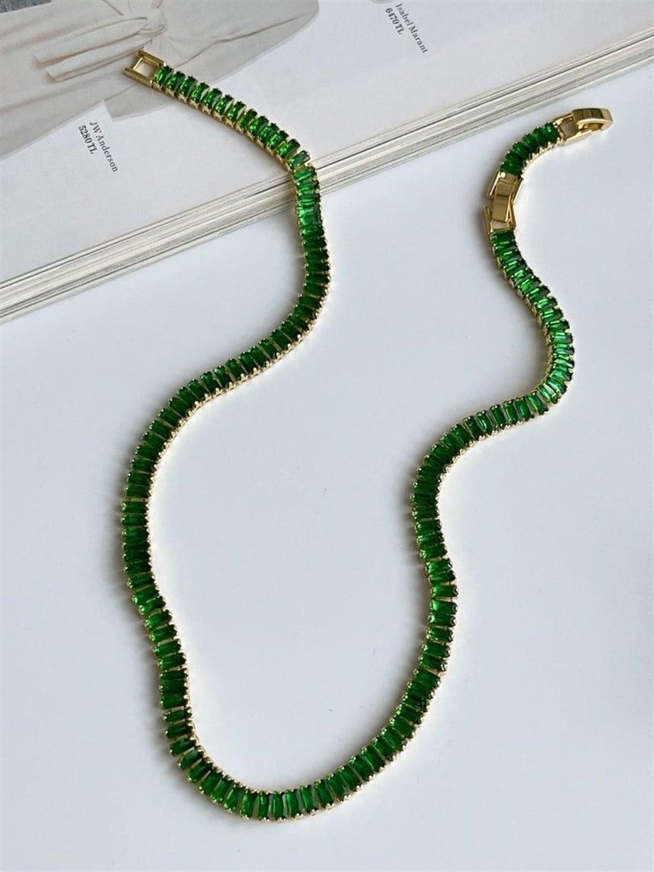 Çelik Yeşil Taşlı Lena Kolye (45 Cm)