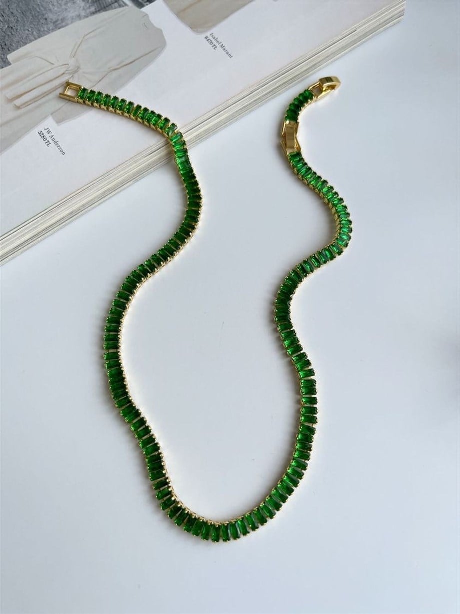 Çelik Yeşil Taşlı Lena Kolye (45 Cm)