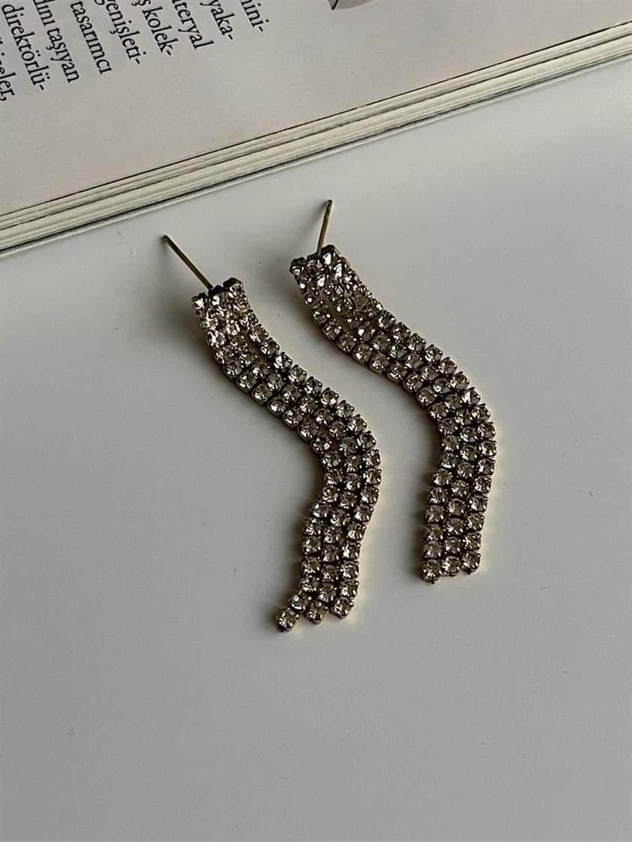 Çelik Zirkon Taşlı Uzun Küpe (5 Cm)