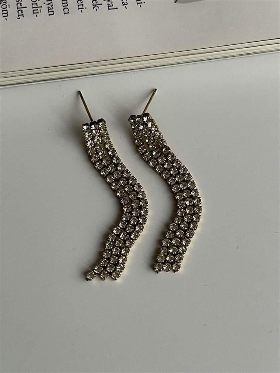 Çelik Zirkon Taşlı Uzun Küpe (5 Cm)