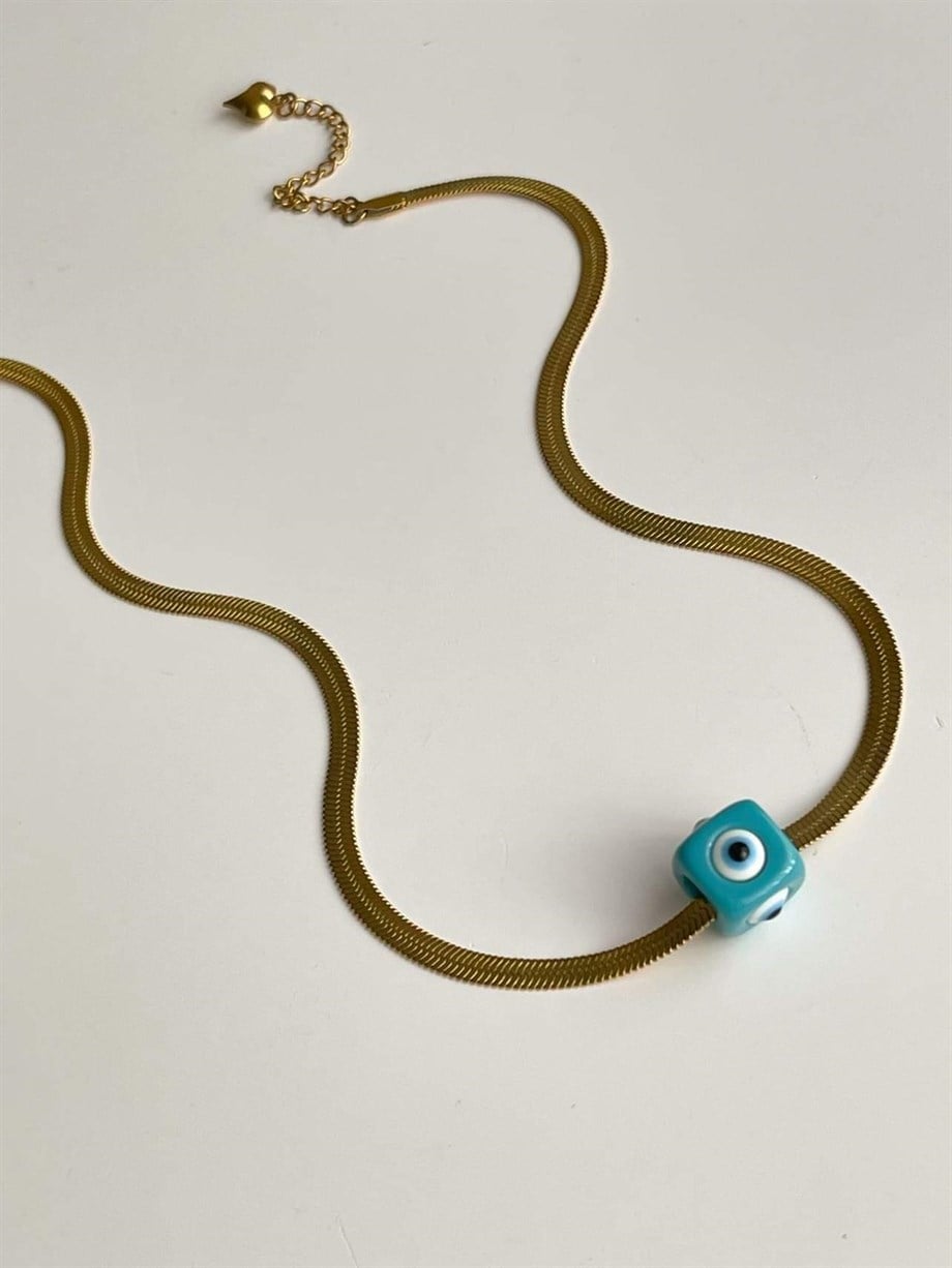 Çelk İtalyan Zincir Nostalji Nazar Boncuklu Kolye (44 Cm)