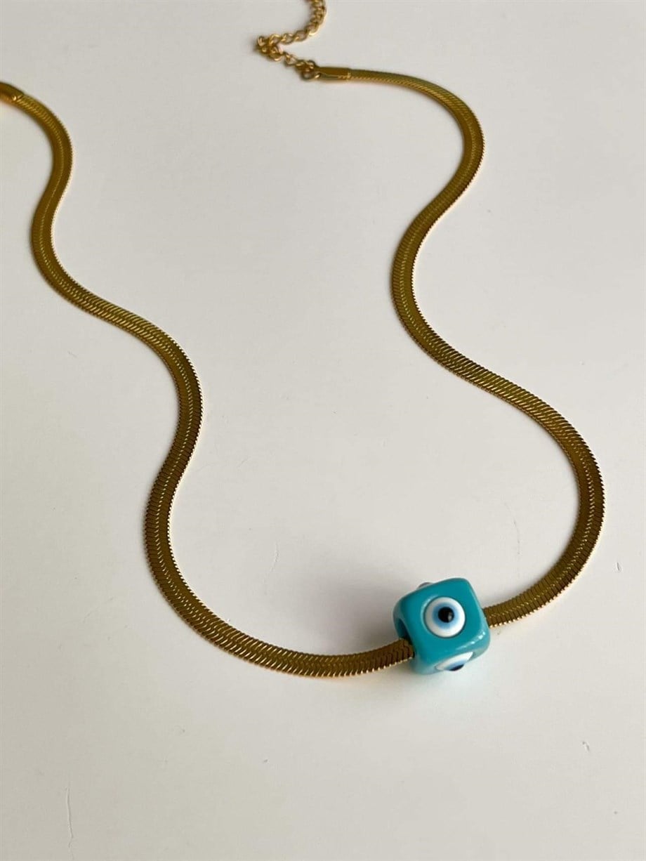 Çelk İtalyan Zincir Nostalji Nazar Boncuklu Kolye (44 Cm)