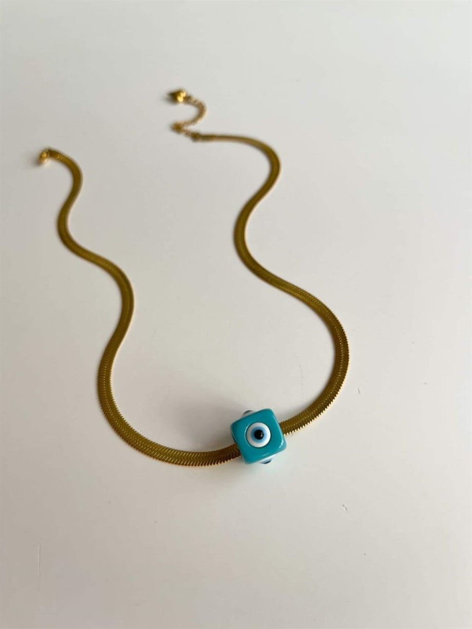 Çelk İtalyan Zincir Nostalji Nazar Boncuklu Kolye (44 Cm)