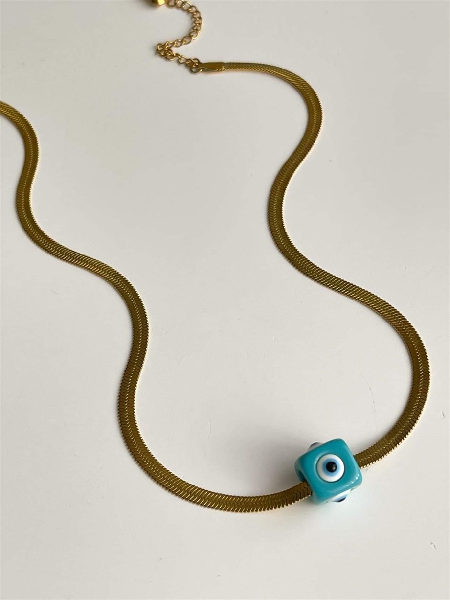 Çelk İtalyan Zincir Nostalji Nazar Boncuklu Kolye (44 Cm)