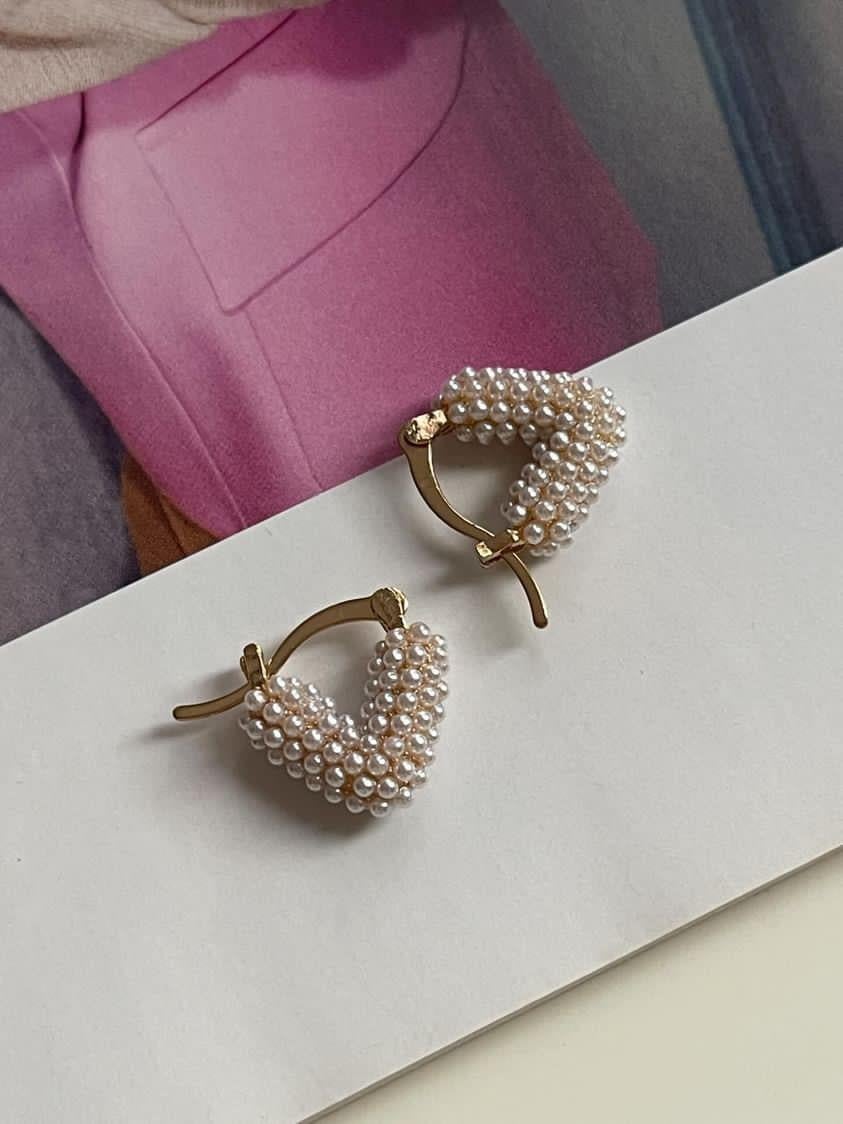 Gold İncili Üçgen Küpe (2.20 Cm)