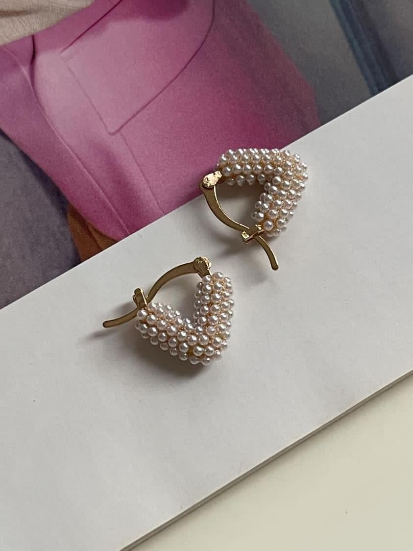 Gold İncili Üçgen Küpe (2.20 Cm)