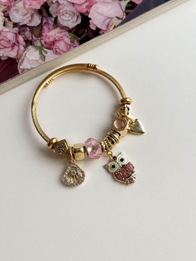 Gold Pandora Baykuşlu Kelepçe Bileklik 