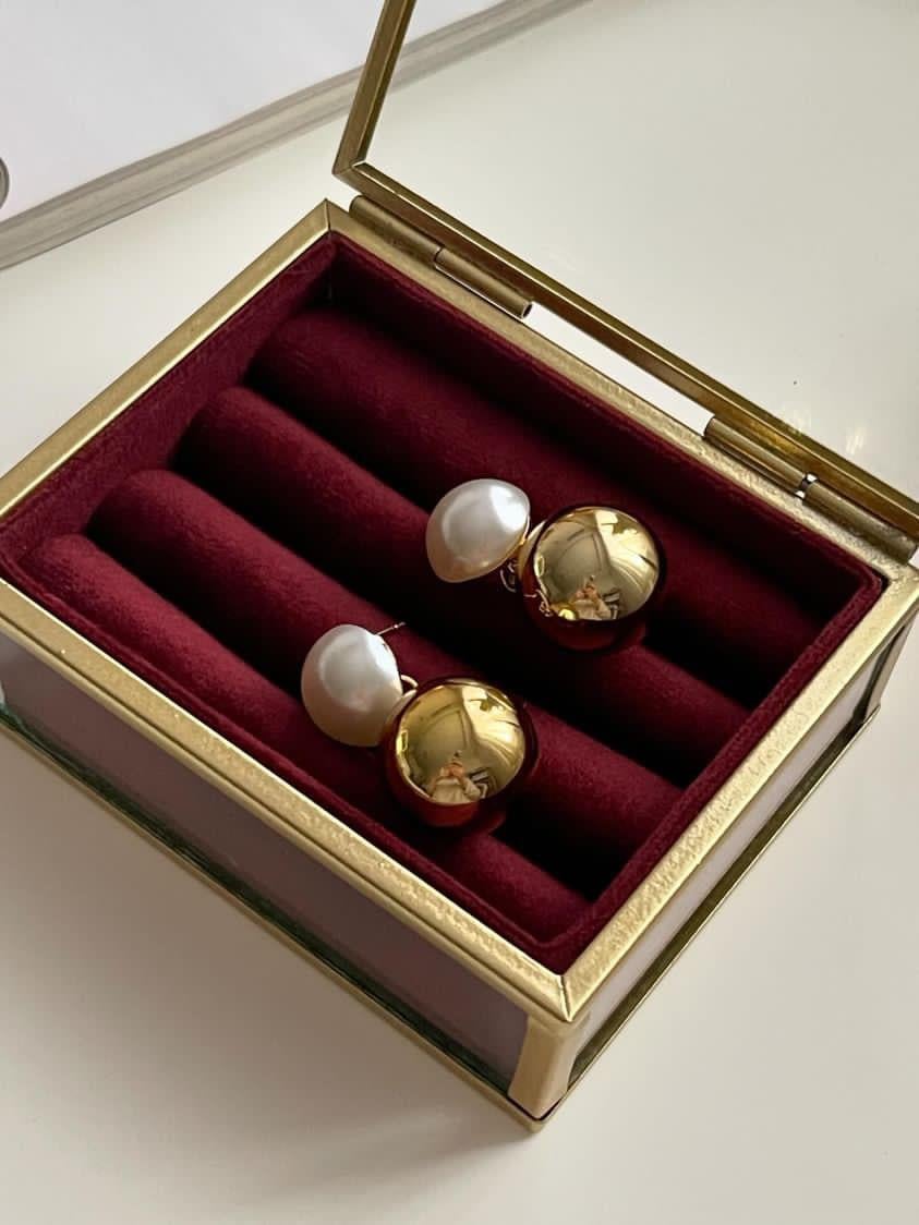 Gold Topçuklu İncili Küpe (3.20 Cm)
