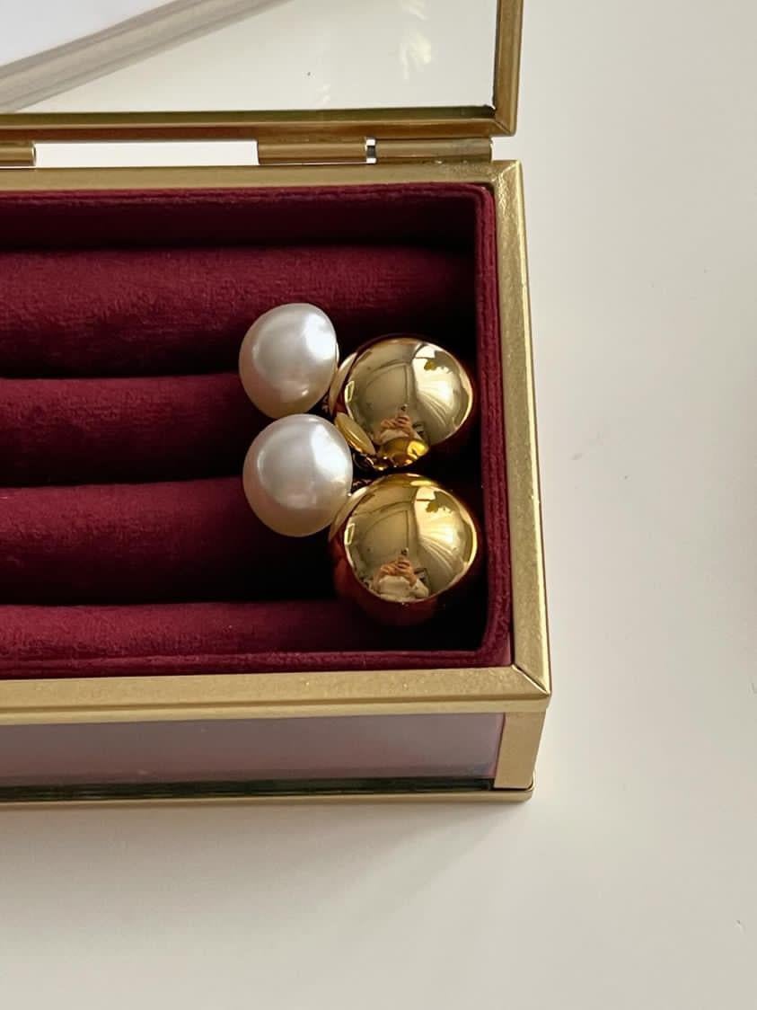 Gold Topçuklu İncili Küpe (3.20 Cm)