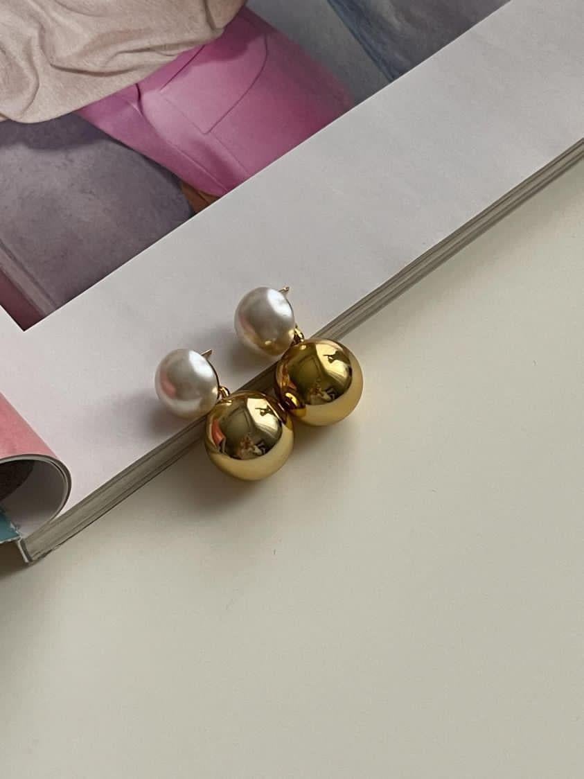 Gold Topçuklu İncili Küpe (3.20 Cm)