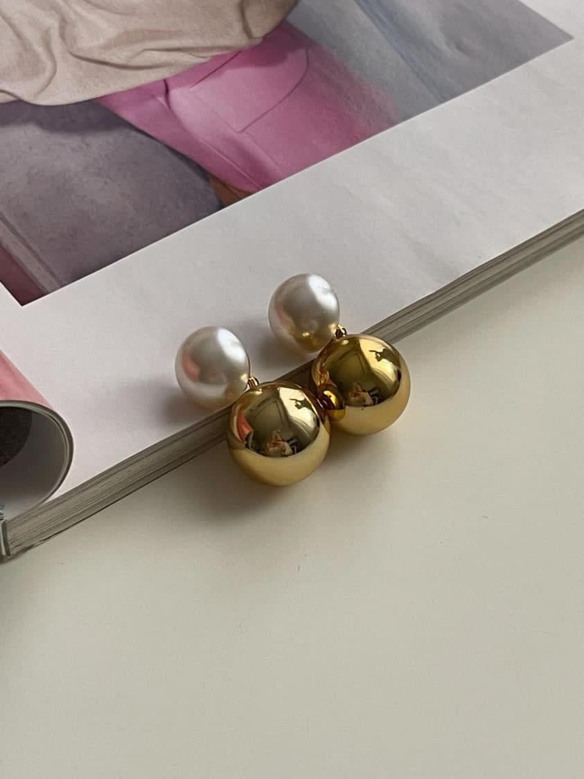 Gold Topçuklu İncili Küpe (3.20 Cm)