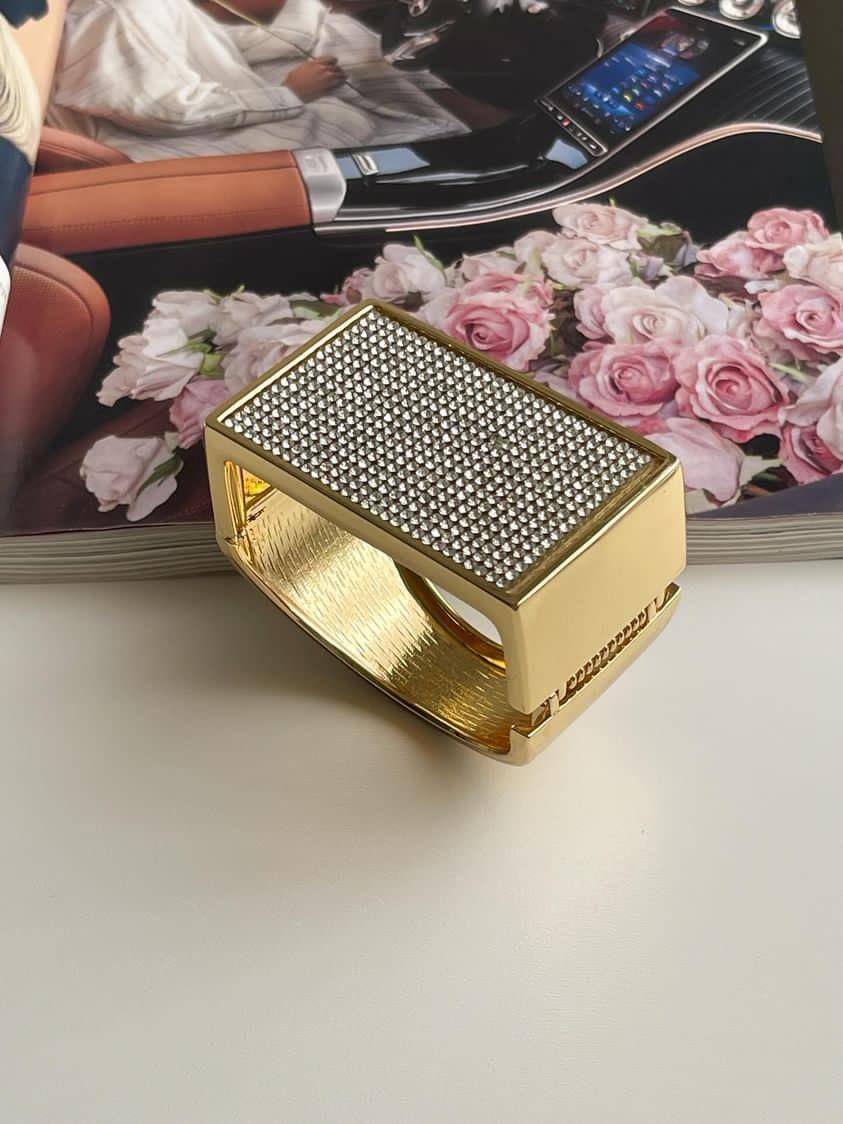 Gold Zirkon Taşlı Kare Kelepçe Bileklik 