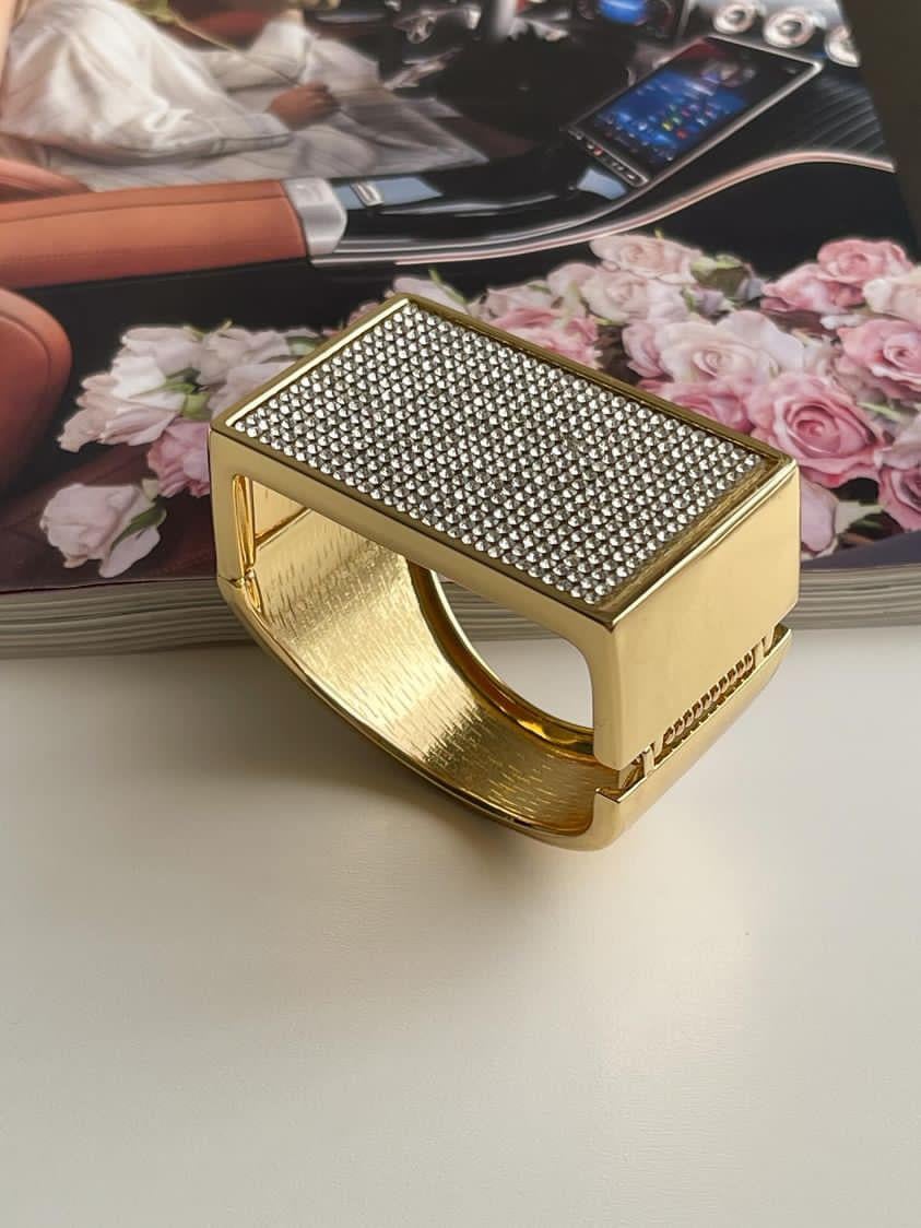 Gold Zirkon Taşlı Kare Kelepçe Bileklik 