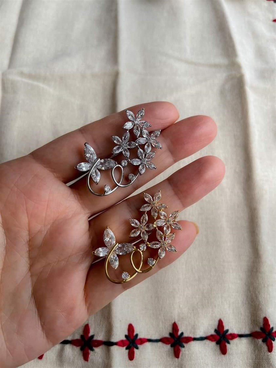 Gümüş Renk Baget Taşlı Broş (4 Cm)