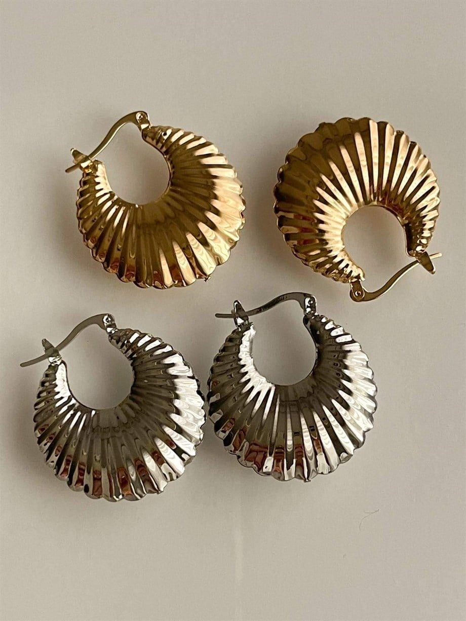 Gümüş Renk Midye Plaka Küpe (3 Cm)