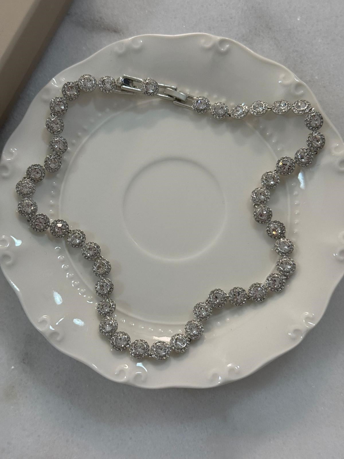 Gümüş Renk Zirkon Taşlı Premium Liza Kolye (40 Cm)