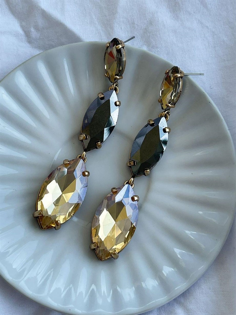 İthal Kahve Taşlı İthal Küpe (8.5 Cm)