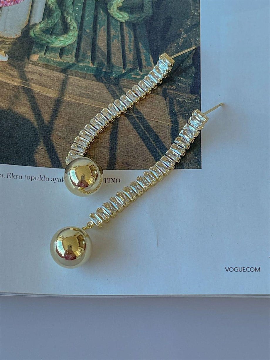 İthal Özel Baget Topçuklu Uzun Küpe (6 Cm)
