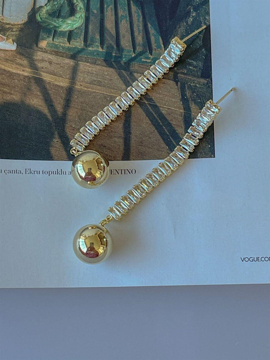 İthal Özel Baget Topçuklu Uzun Küpe (6 Cm)