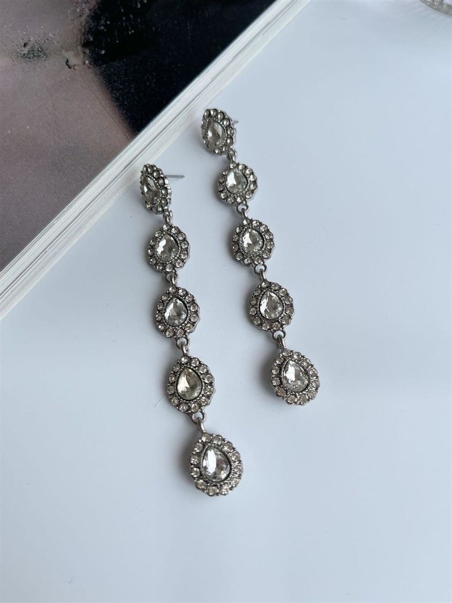 İthal Pırlanta Montür Taşlı Uzun Küpe (8.5 Cm)