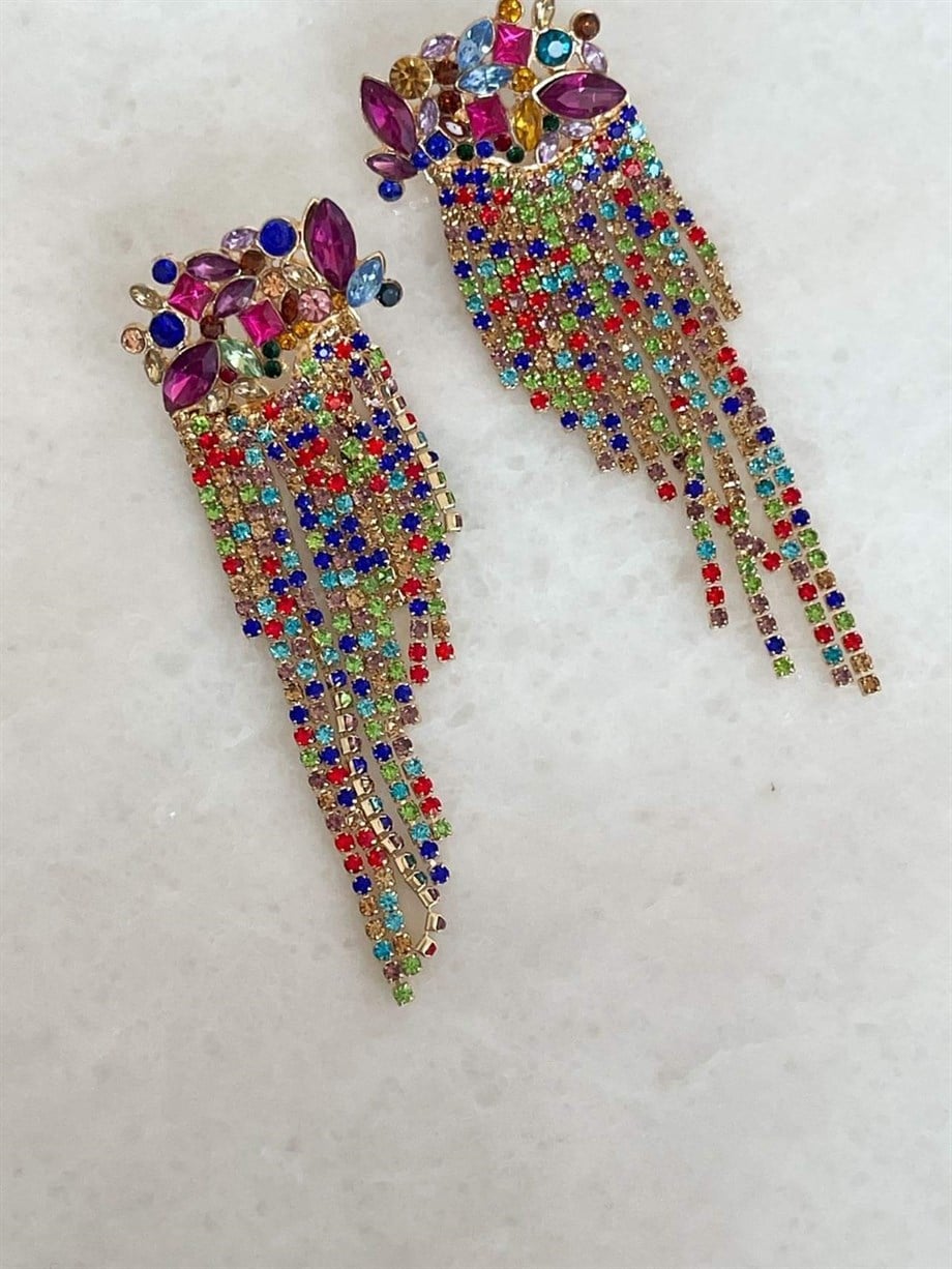 İthal Renkl Taşlı Küpe (8.5 Cm)