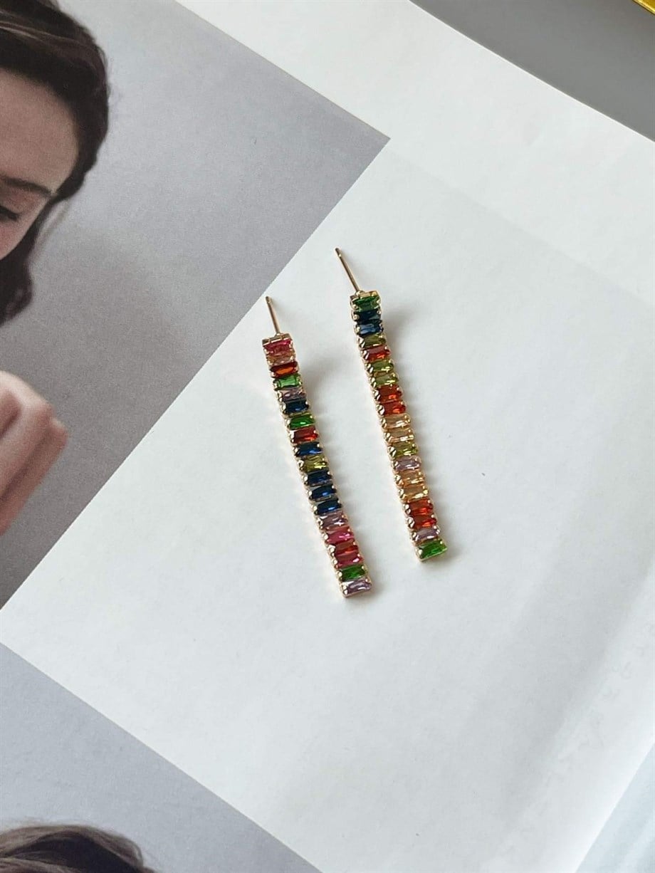 İthal Renkli Baget Taşlı Küpe (4.5 Cm)