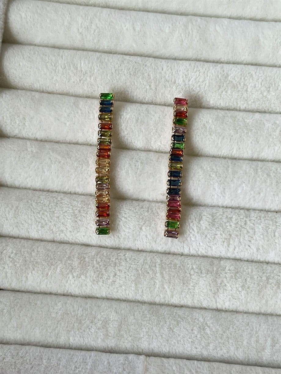 İthal Renkli Baget Taşlı Küpe (4.5 Cm)