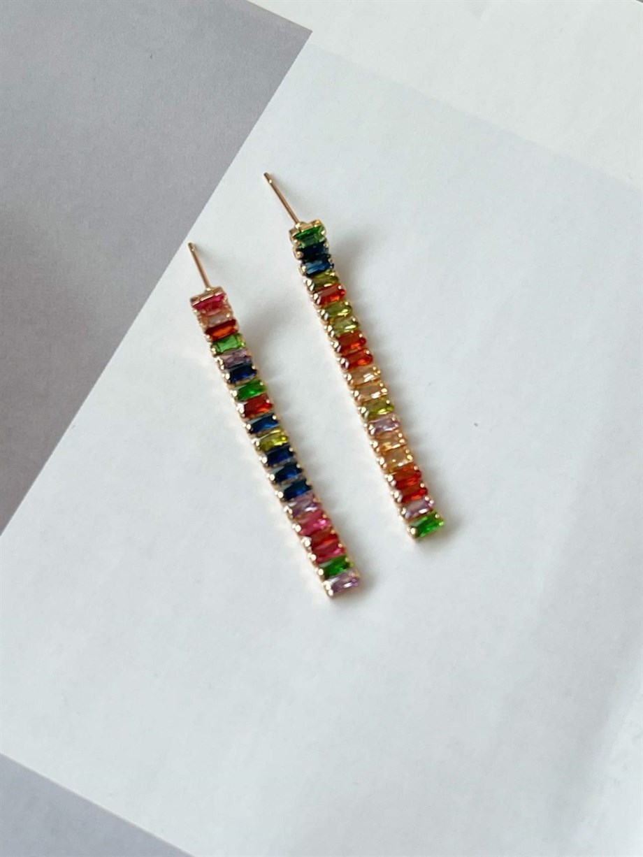 İthal Renkli Baget Taşlı Küpe (4.5 Cm)