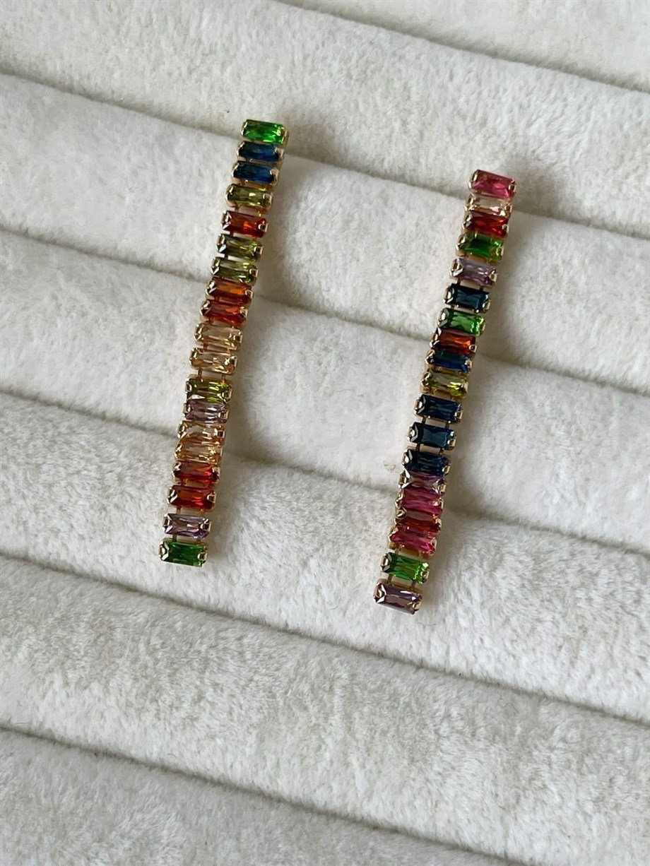 İthal Renkli Baget Taşlı Küpe (4.5 Cm)