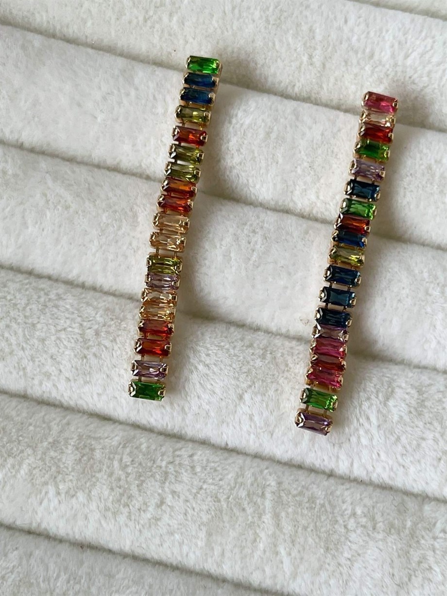 İthal Renkli Baget Taşlı Küpe (4.5 Cm)
