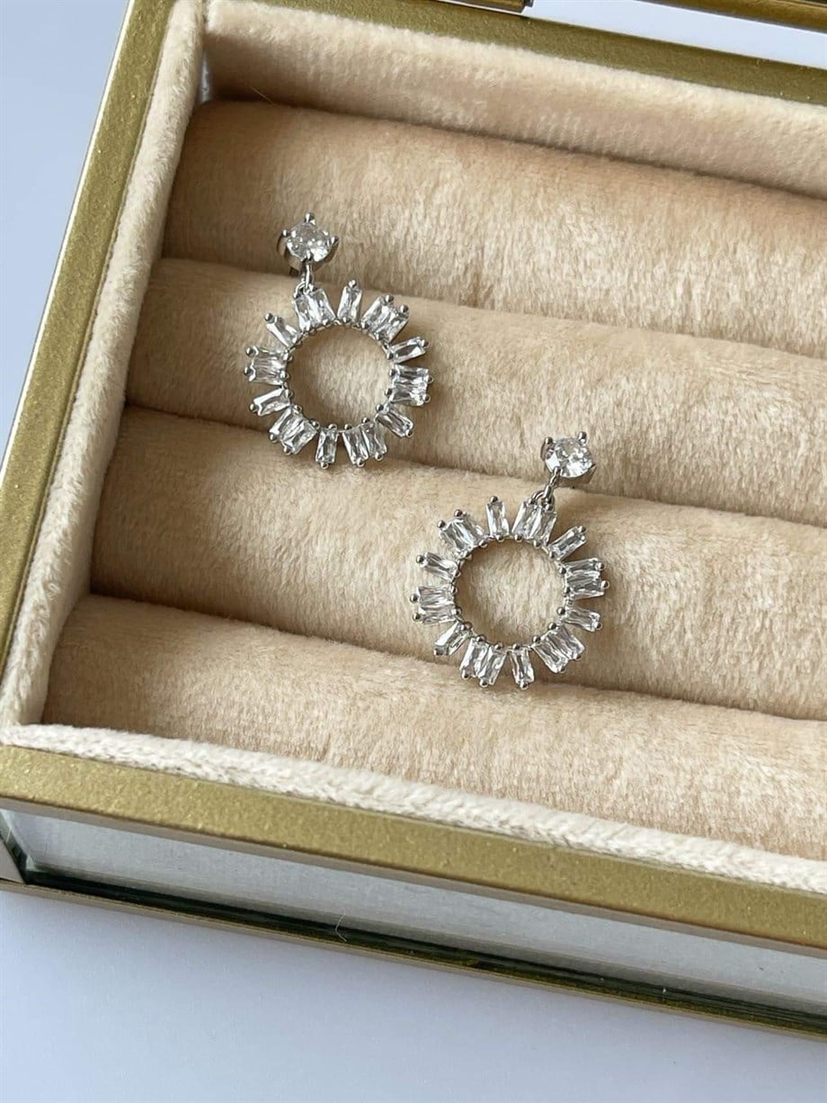 İthal Taşlı Halka Küpe (2.5 Cm)