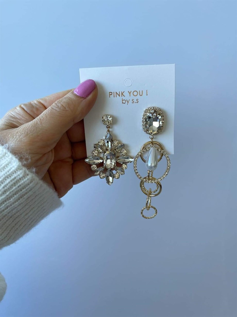 İthal Taşlı İki Farklı Premium Küpe (9 Cm)
