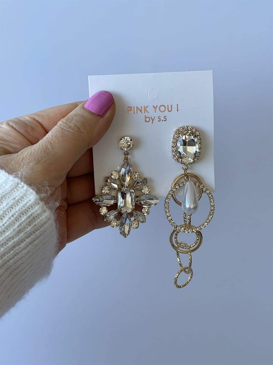 İthal Taşlı İki Farklı Premium Küpe (9 Cm)