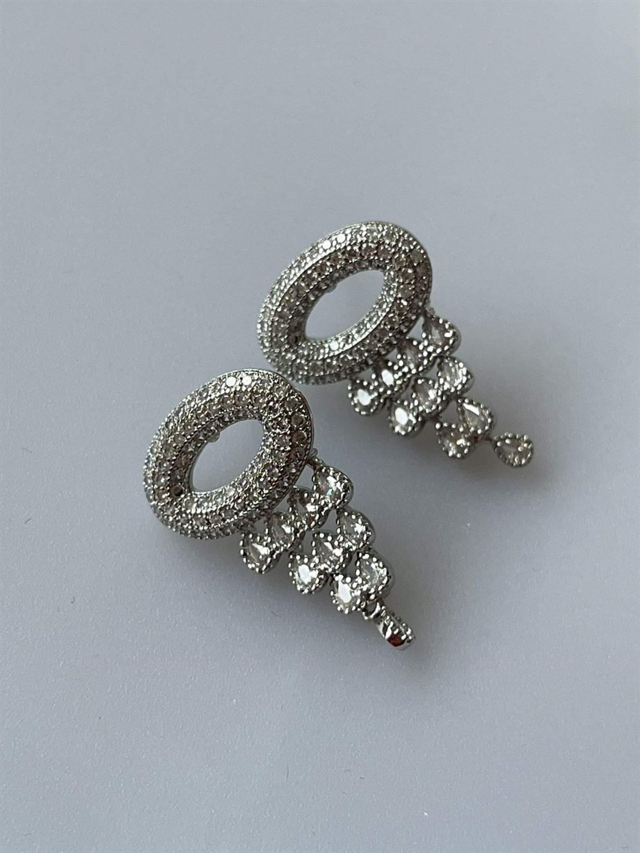 İthal Zirkon Taşlı Küpe (3 Cm)